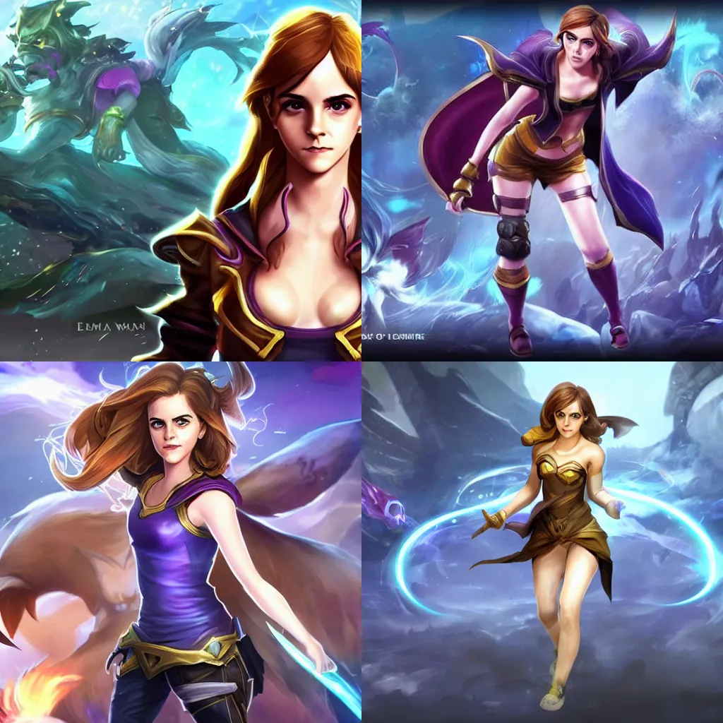 Prompt: Emma Watson as a league of legends character full body league of legends splash art