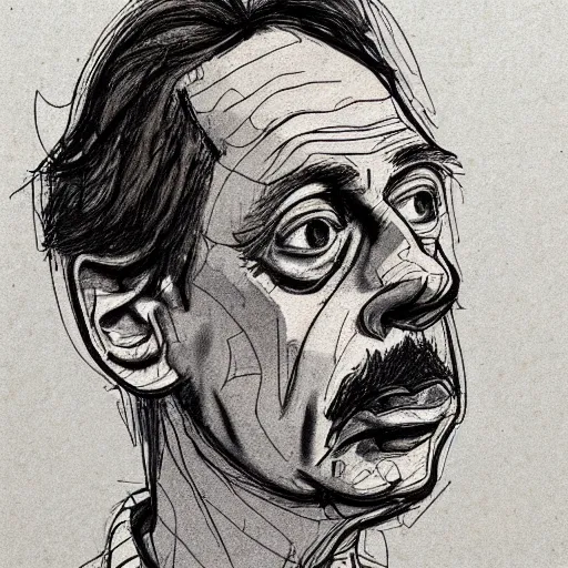 Image similar to a realistic yet scraggly portrait sketch of the side profile of a stern and sophisticated steve buscemi, trending on artstation, intricate details, in the style of frank auerbach, in the style of sergio aragones, in the style of martin ansin, in the style of david aja, in the style of mattias adolfsson
