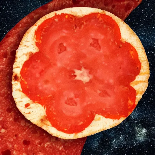 Image similar to slice of pepperoni, night sky, 8k, photograph, photorealistic