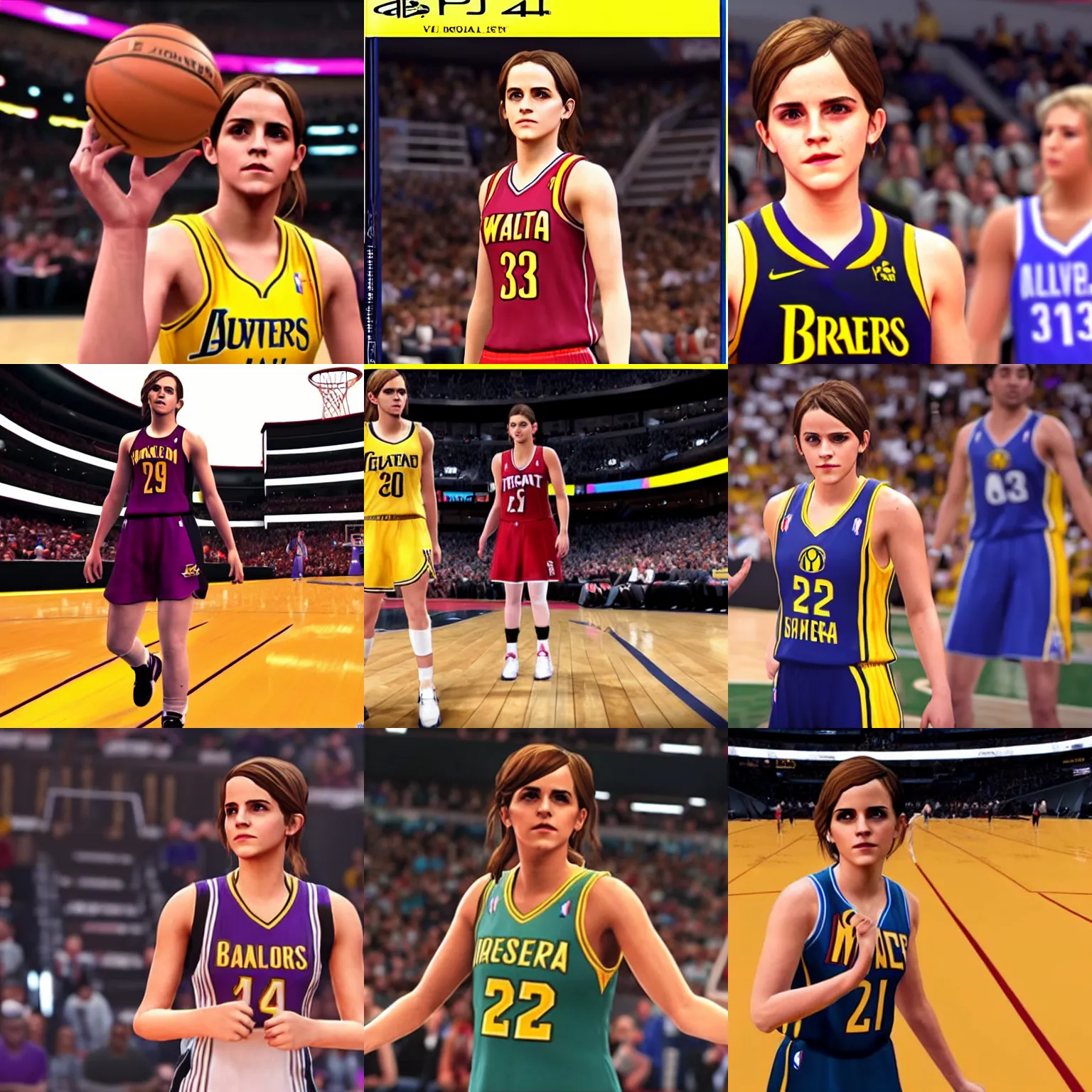 Prompt: emma watson in nba 2 k 2 1, ps 4, video game still