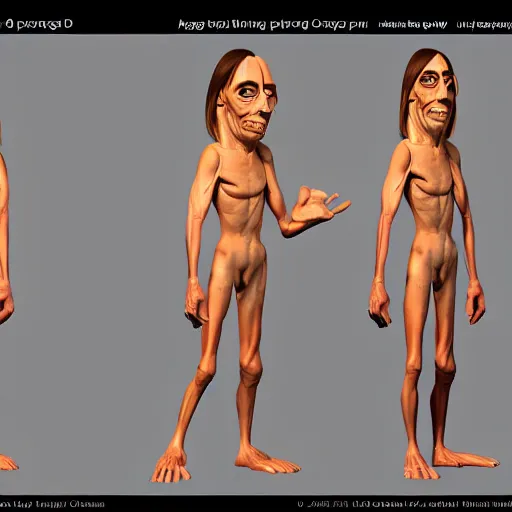 Image similar to iggy pop, 3D modeling character, full view, by Pixar