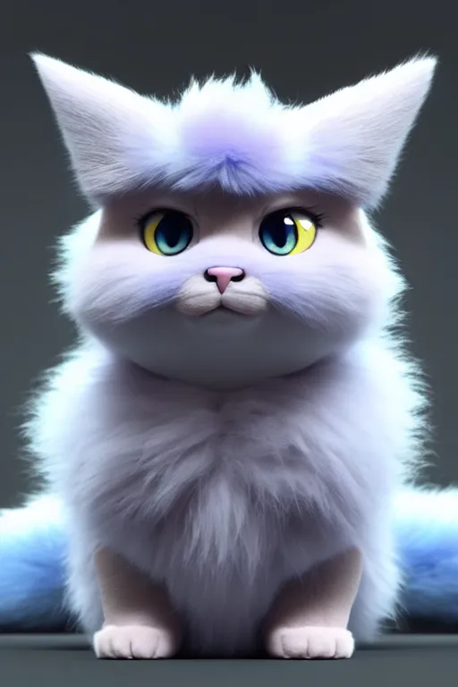 Image similar to high quality 3 d render hyperrealist very cute multipastel fluffy! chimera! cat hybrid with detailed fluffy wings!!, vray smooth, in the style of detective pikachu, hannah yata charlie immer, dramatic blue light, low angle, uhd 8 k, sharp focus