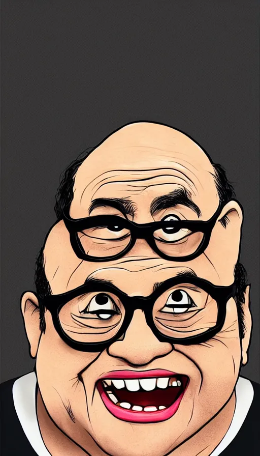 Image similar to Danny DeVito drawn in the style of Cuphead