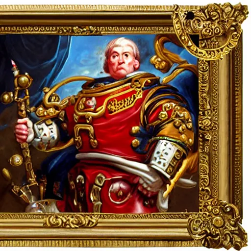 Prompt: rococo baroque rococo baroque painting portrait of space-marine warhammer 40k Greg hildebrandt high detail ornate fancy cake