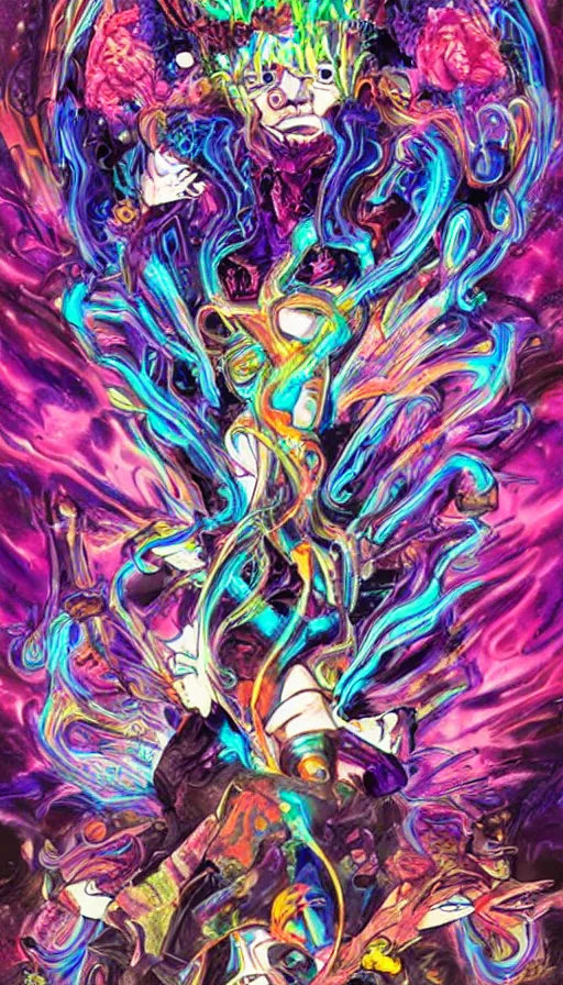 Prompt: Psytrance Artwork, by Gainax Co,