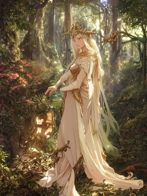 Image similar to anime key visual of amora the enchantress wearing a medieval gown!! intricate, magical forest, stunning, highly detailed, digital painting, artstation, smooth, hard focus, illustration, art by artgerm and greg rutkowski and alphonse mucha