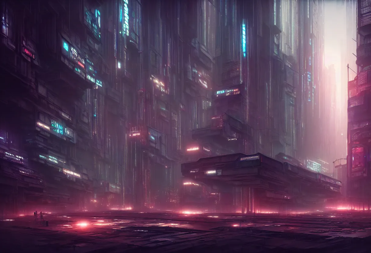Prompt: inside of dystopian cyberpunk future cityscape of human mind and imagination, matte painting, beautiful render, octane render, concept art