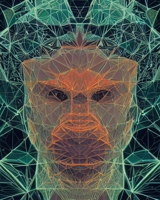 Prompt: highly detailed vfx portrait of monkey, geometric polygons, global illumination, detailed and intricate environment by james jean, liam brazier, victo ngai and tristan eaton