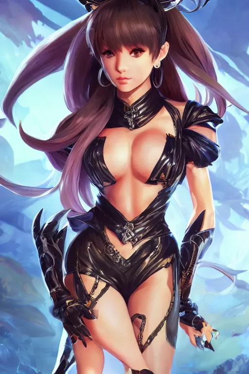 Image similar to Ariana Grande in a blade and soul spinoff artbook rendered by the artist Taran Fiddler, Joe Madureira, Nadezhda Tikhomirova, Jiyun Chae, Lê Long, trending on Artstation by Hyung Tae Kim, artbook, Stanley Artgerm Lau, WLOP, Rossdraws , James Gurney