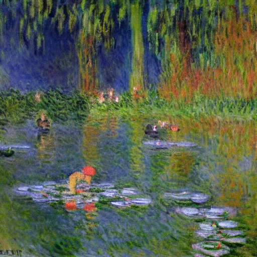 Image similar to Claude Monet painting dinosaurs