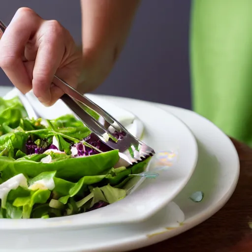 Image similar to an angry mother stabbing her salad with a fork, photo, 8K High Definition