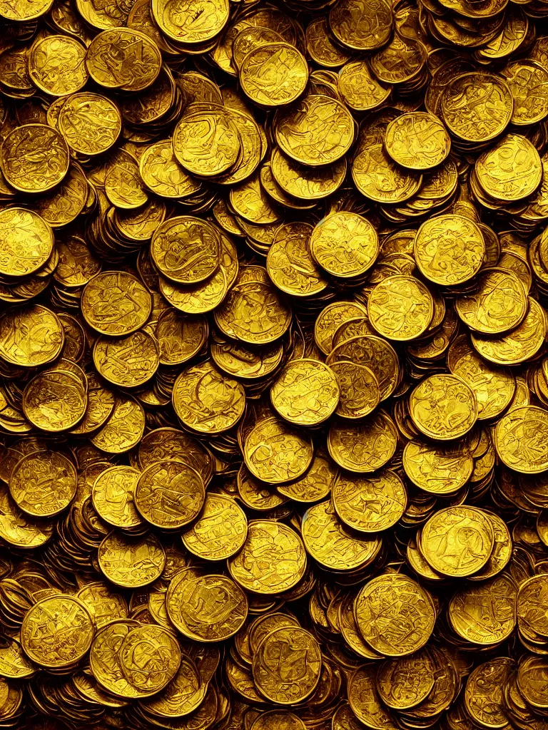 Image similar to piles of golden coins by disney concept artists, blunt borders, rule of thirds, glowing, shiny, sketch