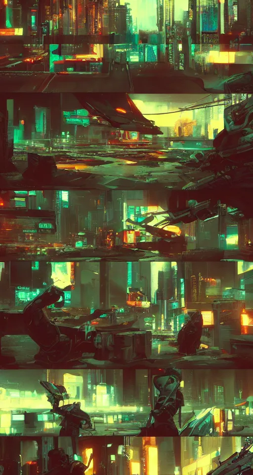 Image similar to Sci-Fi cyberpunk Comic page made up of art by the best artists Trending on Artstation. Paneling style by Bill Sienkiewicz. Octane render, Raytracing, 3d masterpiece, fantastic lighting by James Gurney.. Slice-of-life mundane genre.