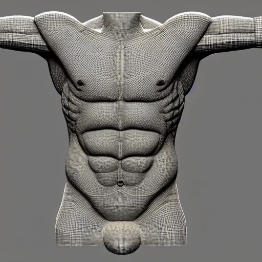 Image similar to normal map of a musculus body, abs, 3 d, texture map, technical texture, 3 d model, 3 d artist, rendered