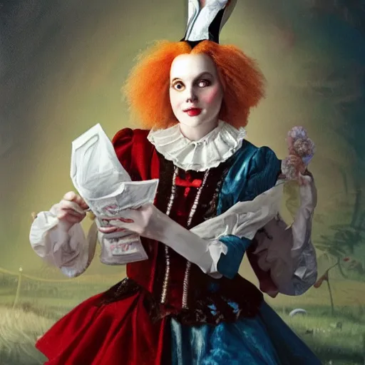 Prompt: A portrait of Alice from Wonderland, oil painting, majestic, detailed, high resolution