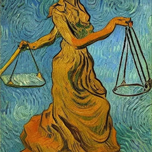 Prompt: van gogh painting of lady justice