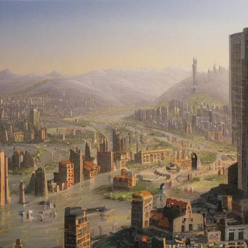 Image similar to a very beautiful painting of a utopian city, detailed