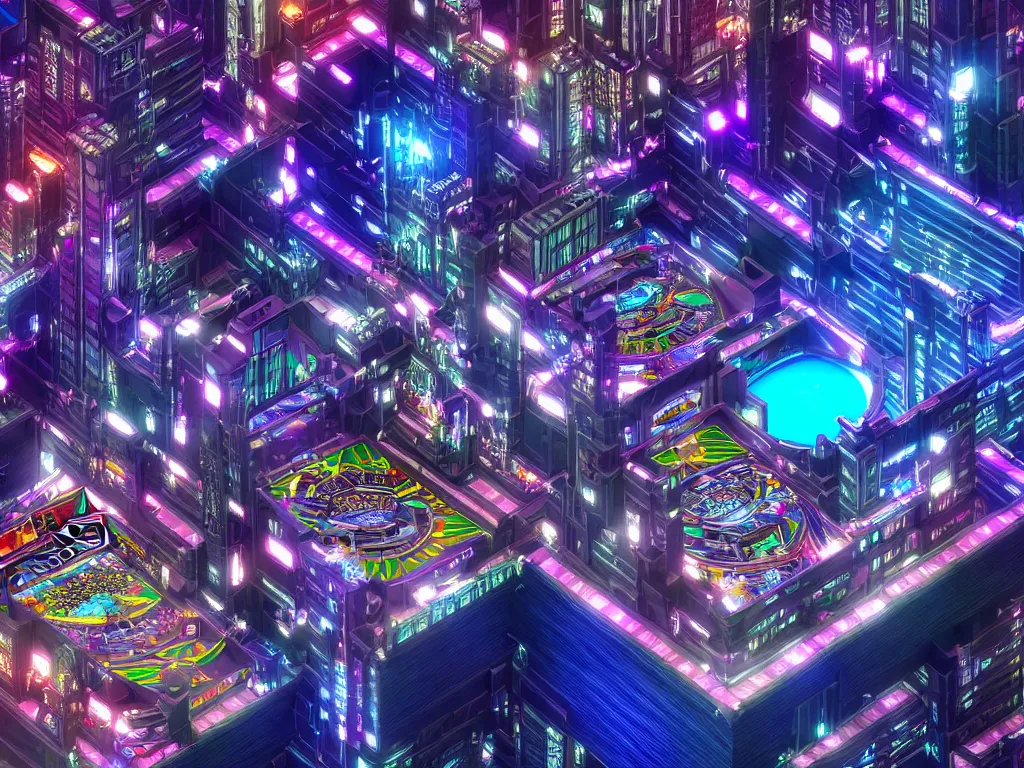 Cyberpunk coloseum, birds eye view, rgb lights,, Stable Diffusion