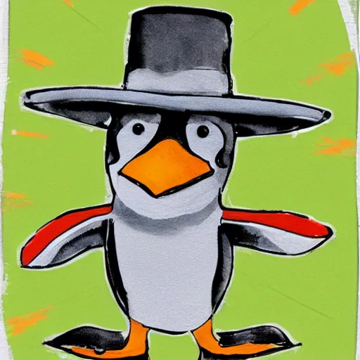 Prompt: it's a skateboarding penguin with a sunhat!