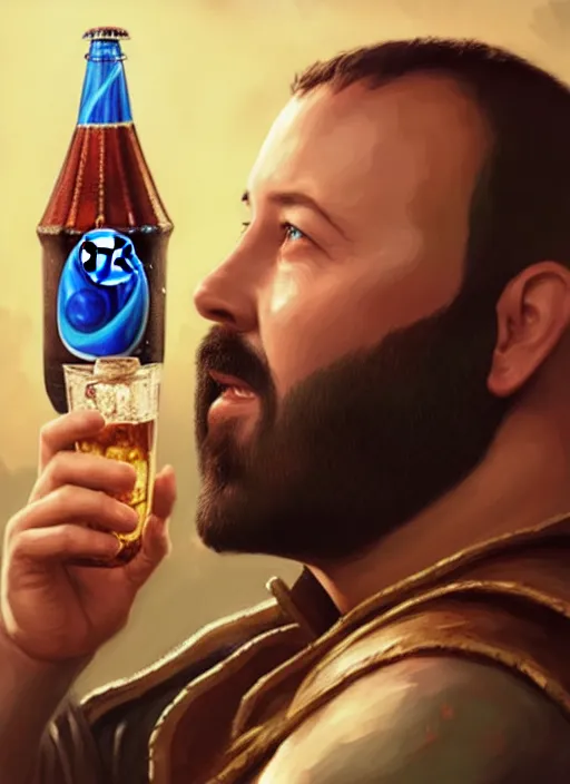 Image similar to a _ fantasy _ style _ portrait _ painting _ of burt kreischer drinking pepsi, rpg dnd oil _ painting _ unreal _ 5 _ daz. _ rpg _ portrait _ extremely _ detailed _ artgerm _ greg _ rutkowski _ greg