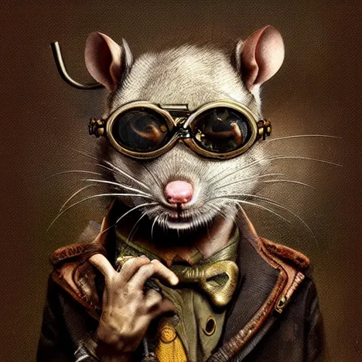 Image similar to a rat with steampunk googles, by ryohei hase