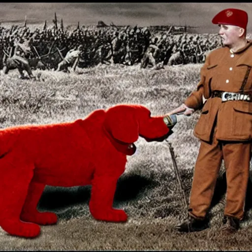 Image similar to clifford the big red dog invading at the battle of normandy, historical photo