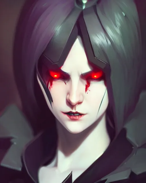 Image similar to hq rendering, dark vampire, character portrait, concept art, painterly, fanart, highly detailed in the style of overwatch by ilya kuvshinov, wenjun lin,