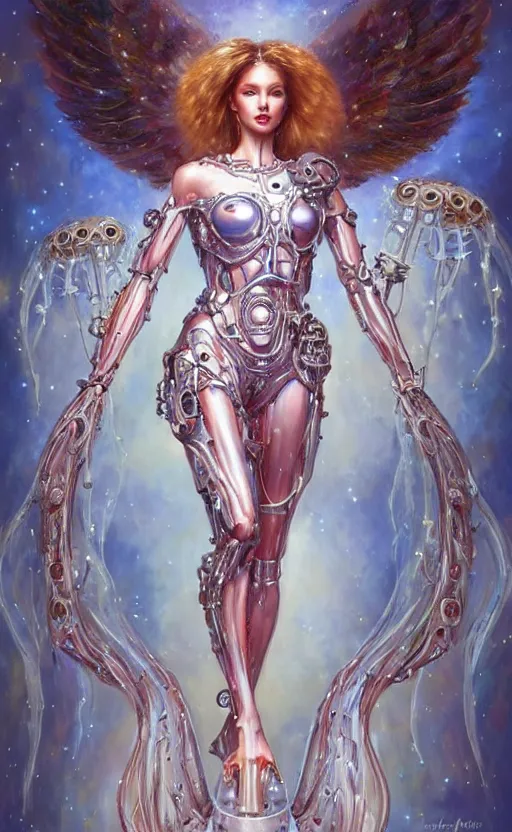 Image similar to Cyborg biomechanical jellyfish angel female. By Konstantin Razumov, highly detailded