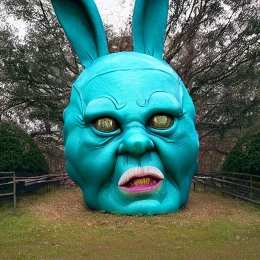 Prompt: a gigantic rabbit face of The Wonderful Wizard of OZ sculpted by Simon Stålenhag and H. R. Giger made out of gems