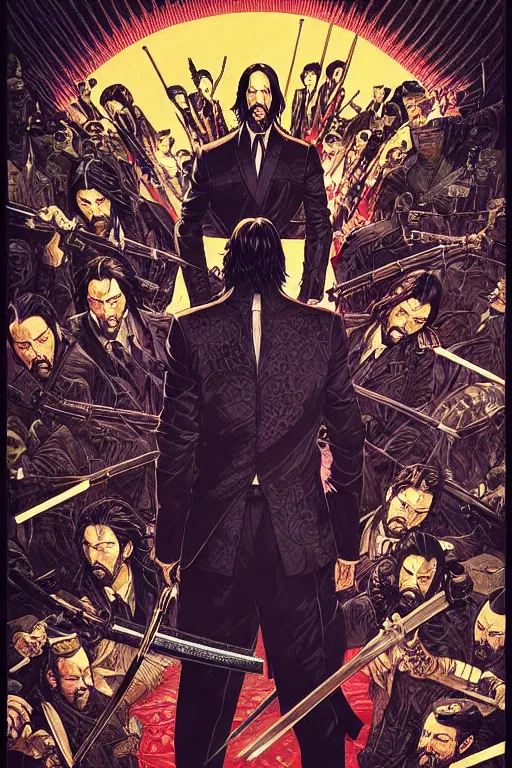 Image similar to poster of john wick as a samurai, by yoichi hatakenaka, masamune shirow, josan gonzales and dan mumford, ayami kojima, takato yamamoto, barclay shaw, karol bak, yukito kishiro