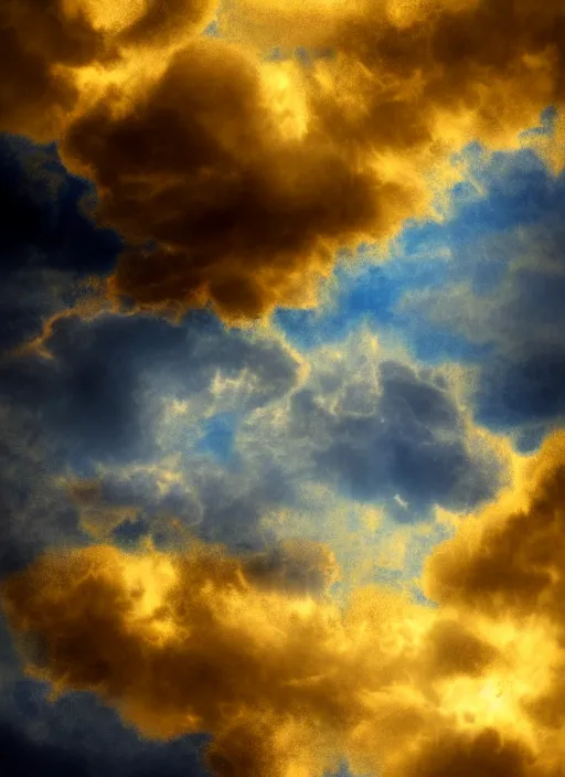 Image similar to dark angle made of clouds, golden ornament, mystic, dreamlike, 4 k,