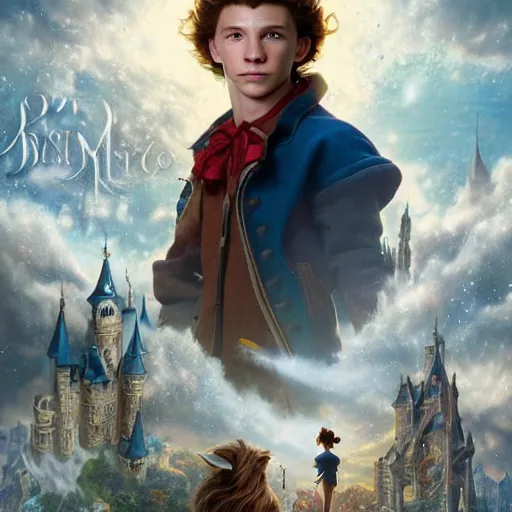 Image similar to skinny young tom holland as bell from beauty and the beast, dynamic lighting, path traced, atmospheric, highly detailed, high quality, beautiful painting, octane render, don bluth, ross tran, studio ghibli, alphonse mucha, jama jurabaev, extremely detailed, brush strokes, artstation, artgerm