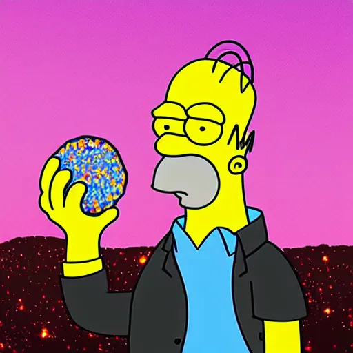 Image similar to Homer Simpson watching a donut asteroid hit Earth, detailed, digital art