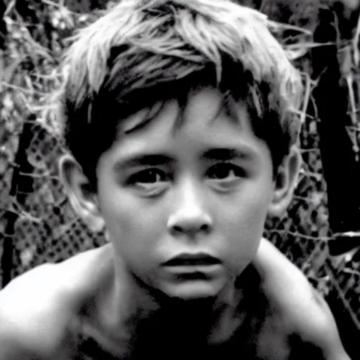 Image similar to ricky garcia plays ralph in lord of the flies ( 1 9 6 3 ), 3 5 mm black and white, highly detailed, cinematic lighting