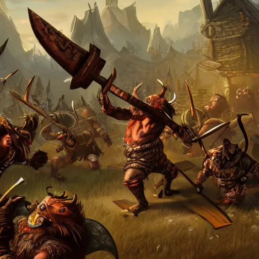 Image similar to a detailed fantasy painting of a berserker dwarf swinging axes fighting scaven rats from vermintide 2 videogame, warhammer, artstation, 8,