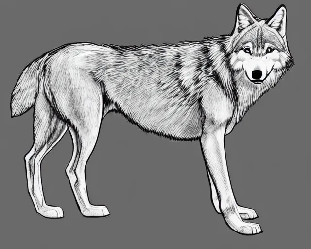 Prompt: professional digital art of a full-body outline of a wolf, super simple, no color, high quality, HD, 8K,