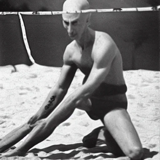 Image similar to count orlok in a swimsuit playing beach volleyball on a bright sunny day