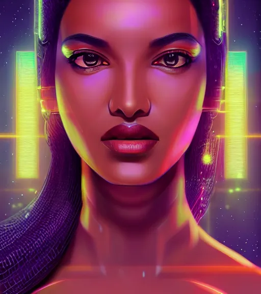 Image similar to symmetry!! egyptian princess of technology, solid cube of light, hard edges, product render retro - futuristic poster scifi, lasers and neon circuits, beautiful brown skin woman egyptian princess, intricate, elegant, highly detailed, digital painting, artstation, concept art, smooth, sharp focus, illustration, dreamlike, art by artgerm