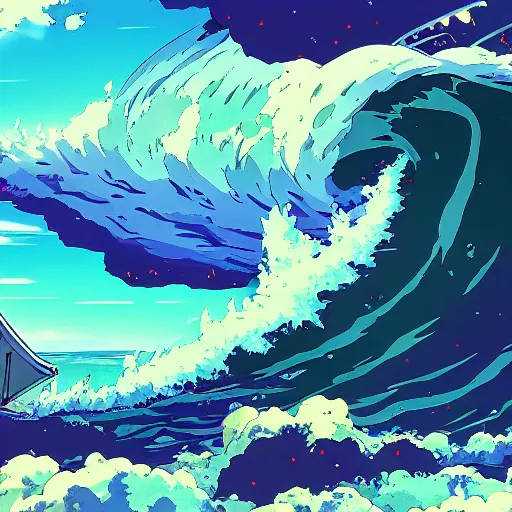 Image similar to tumultuous tsunami, anime artwork, studio ghibli, stylized in an anime format, 4 k quality, trending on artstation