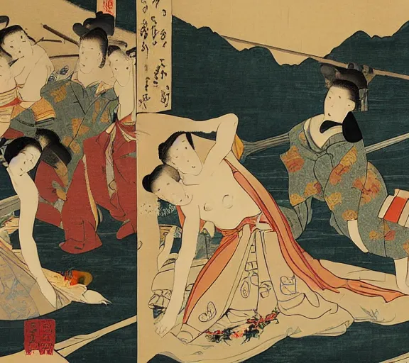 Image similar to the fall of reach, painting in the style of utamaro