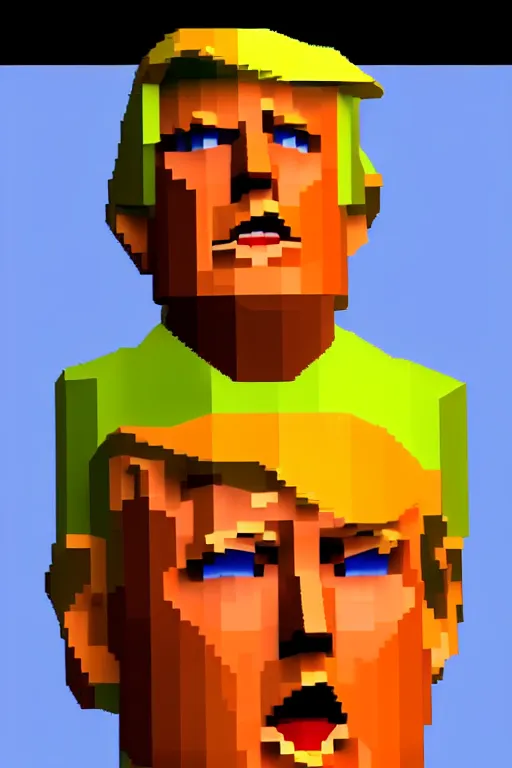 Prompt: donald trump in a low poly nintendo 6 4 game, renderware