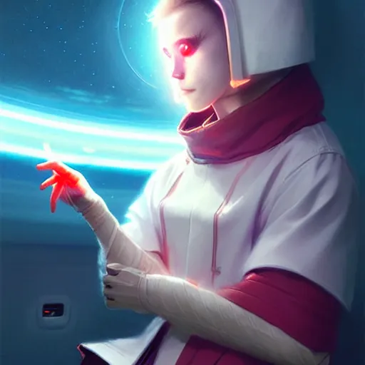 Prompt: cute anthropomorphic cyborg guinea pig full in kimono in a spaceship, body portrait, divine lightning, by greg rutkowski, by charlie bowater