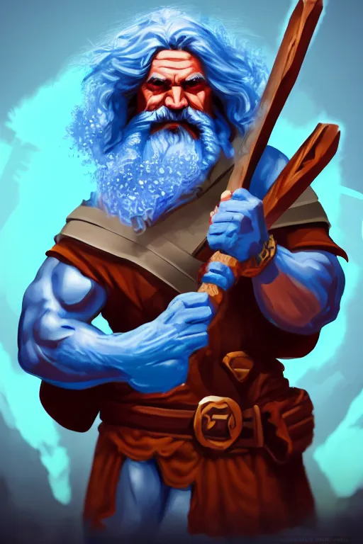 Image similar to character portrait of buff barbarian karl marx with shining blue body painting, dungeons and dragons, trending on artstation, award winning, stylized painting, concept art, 4 k, 8 k