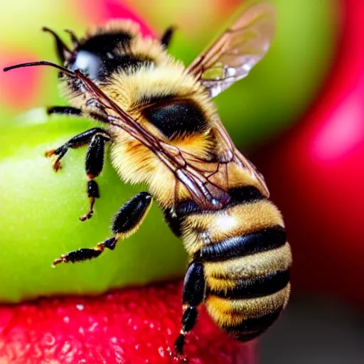 Prompt: bee standing on an apple