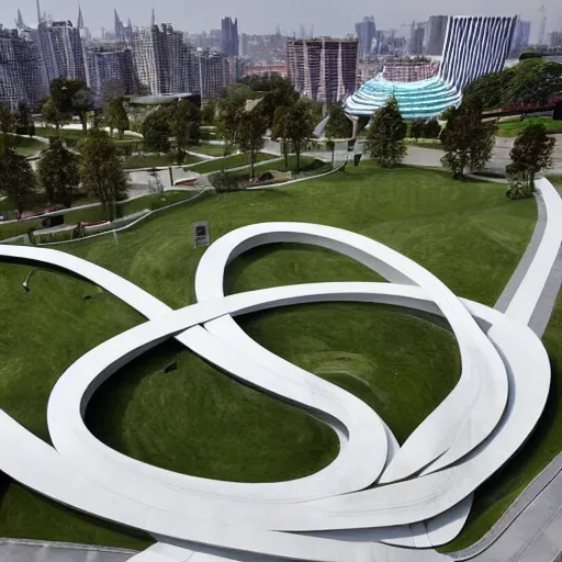 Image similar to a memorial park designed by zaha hadid