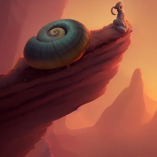 Prompt: A snail on top of a cliff, watching the world slowly get sucked into a blackhole, digital art, artstation, Mandy Jurgens, CGSociety, WLOP