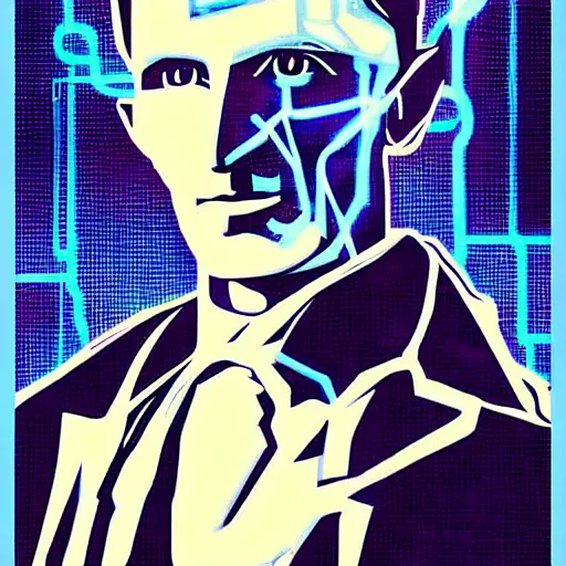 Image similar to Nikola Tesla electrical cyberpunk artwork