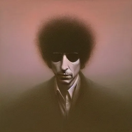 Prompt: profile photo of bob dylan by beksinski, trending on artstation