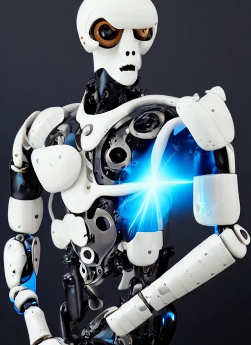 Image similar to portrait of a futuristic bone ceramic guapo humanoid robot Spanish with a handsome face with blue laser eyes and muscular body reclining, macho, piroca, dotado, guapo, matte surface, trending on cgsociety