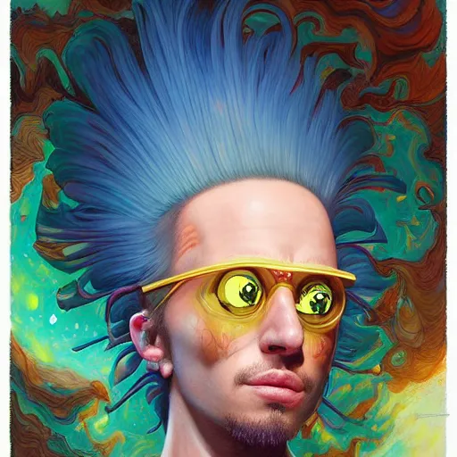 Image similar to lucky mohawk projector portrait by gaston bussierre and charles vess and james jean and erik jones and rhads, inspired by rick and morty, epic, funny, huge scale, beautiful fine face features, intricate high details, sharp, ultradetailed